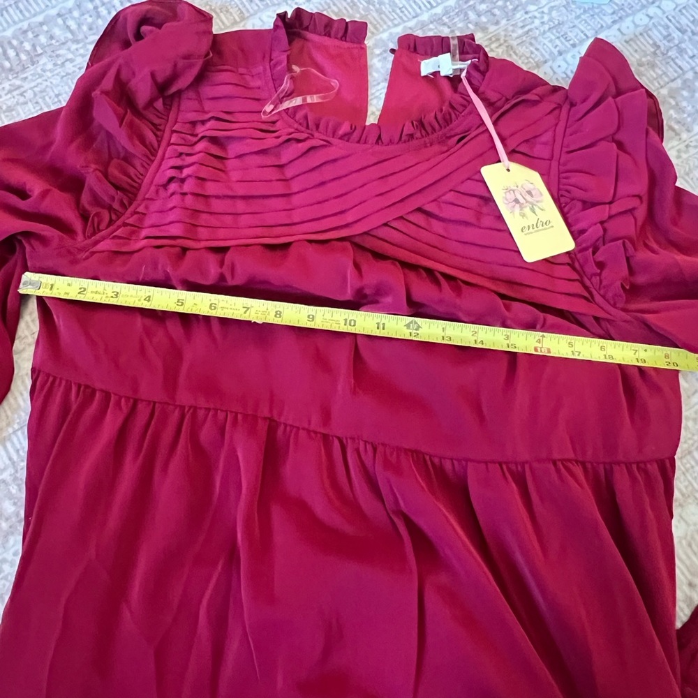 Entro Raspberry Red Ruffled Yoke Dress NWT - Picture 7 of 7